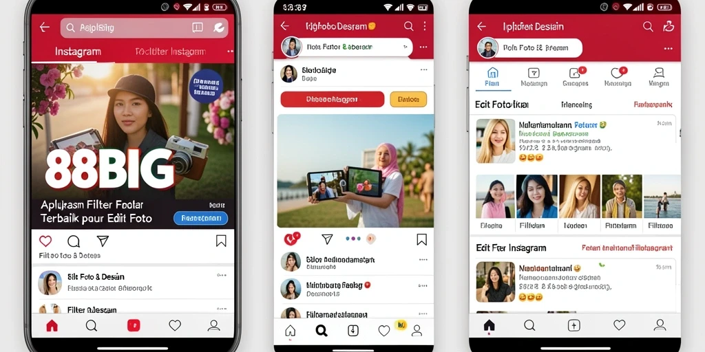 Antarmuka aplikasi <strong>88BIG</strong> dengan pilihan filter Instagram yang beragam.