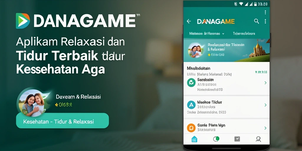 Screenshot antarmuka <strong>DANAGAME</strong> dengan fitur relaksasi dan tidur yang menenangkan.