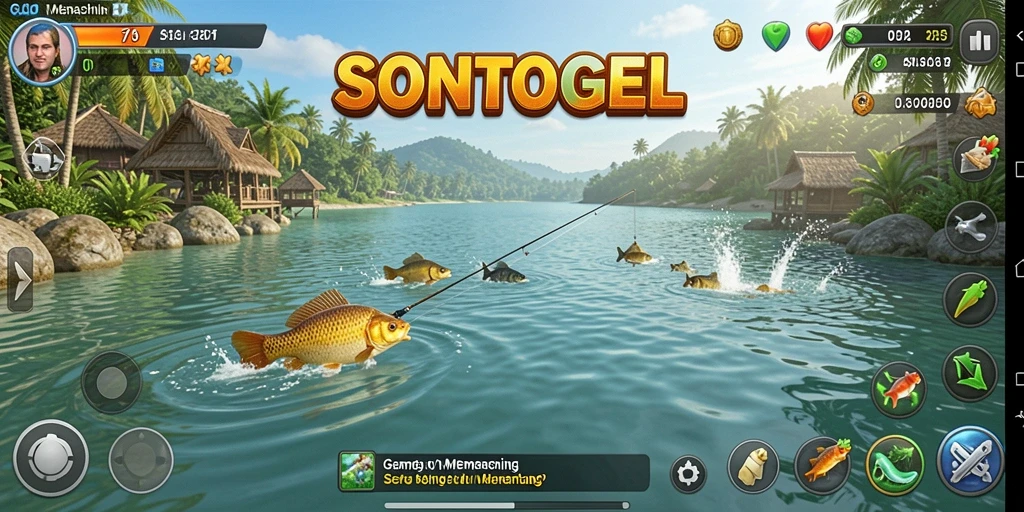 Tampilan antarmuka SONTOGEL dengan fitur memancing yang menarik.