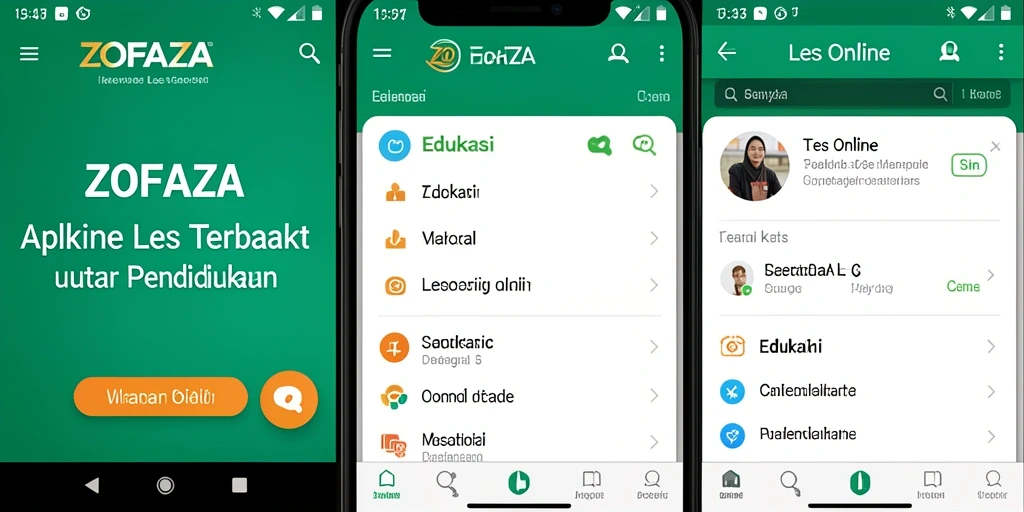 Tampilan antarmuka aplikasi Les Online ZOFAZA yang ramah pengguna.